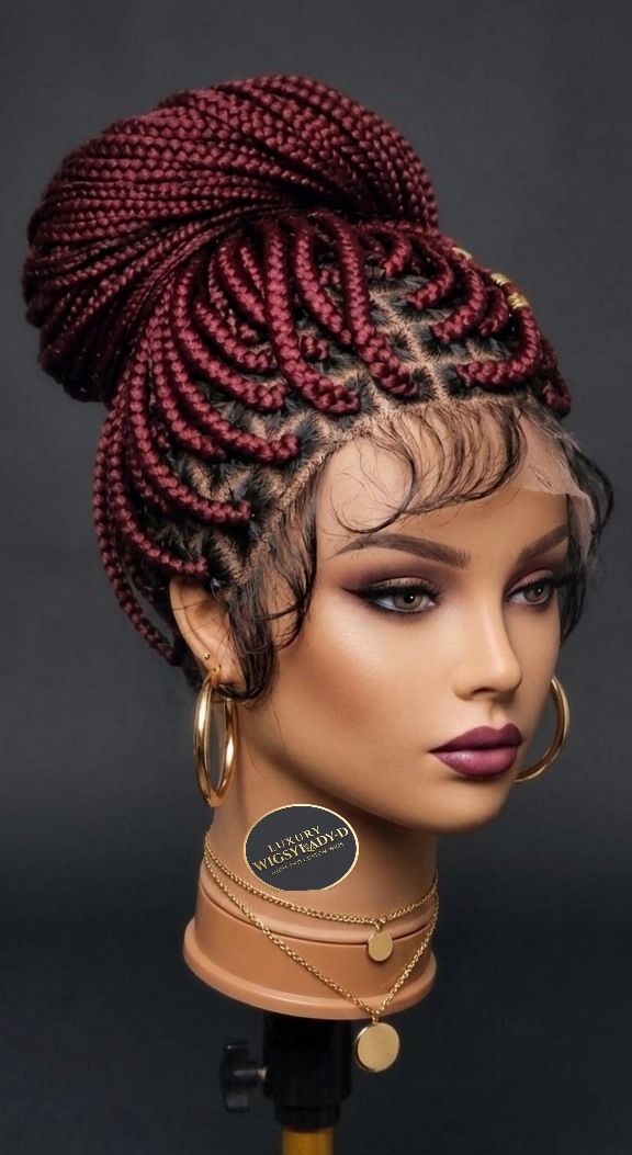 BURGUNDY Handmade BRAIDED wig